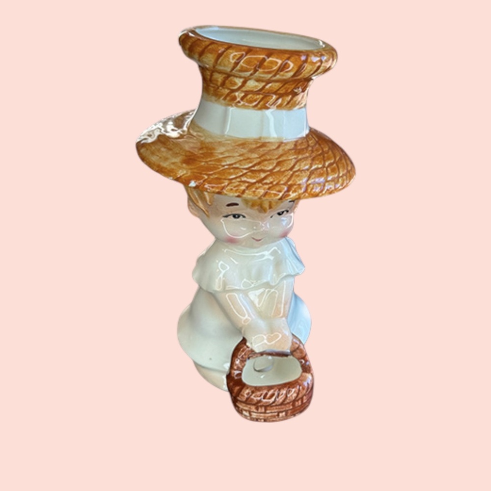 Vintage Rare Lefton Spring Flower Girl Figurine Solid White‎ Dress